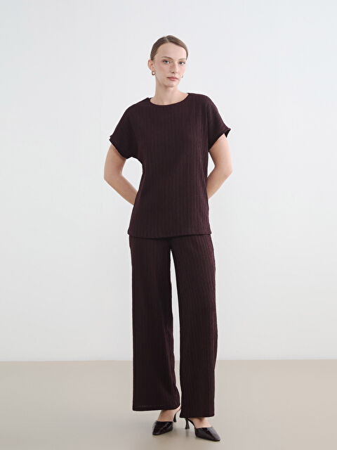 LCWAIKIKI Classic Beli Lastikli Çizgili Kadın Pantolon