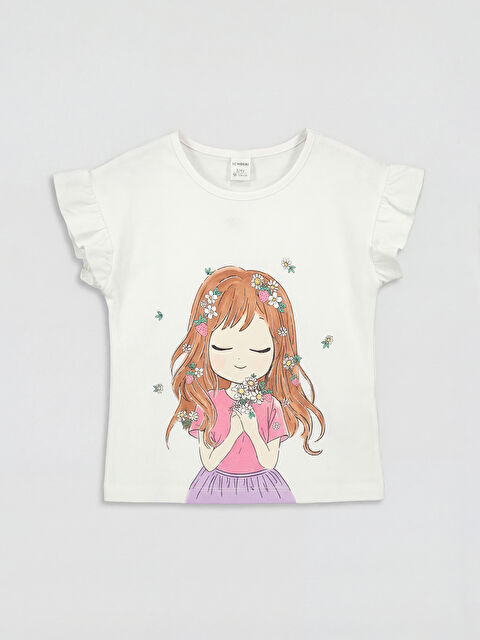 LCW Kids Bisiklet Yaka Baskılı Kız Çocuk Tişört - S6F186Z1-R9J