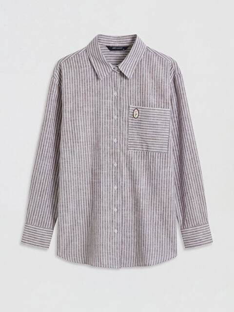 LCW Modest Çizgili Poplin Kadın Gömlek Tunik - S6B190Z8-LEW