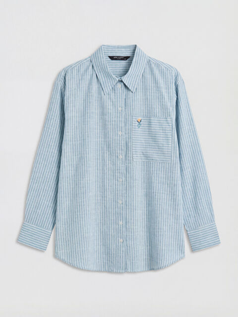 LCW Modest Çizgili Poplin Kadın Gömlek Tunik - S6B190Z8-LFT