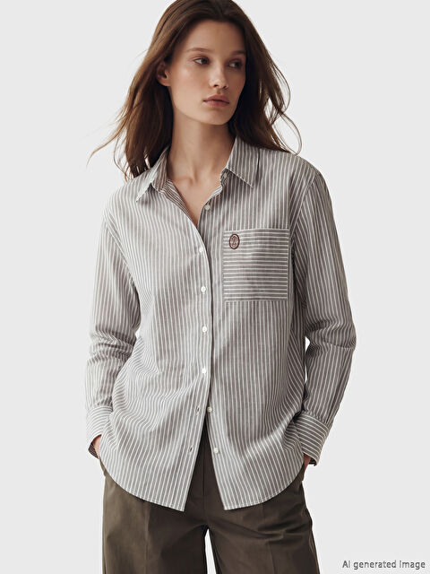 LCW Modest Çizgili Poplin Kadın Gömlek Tunik