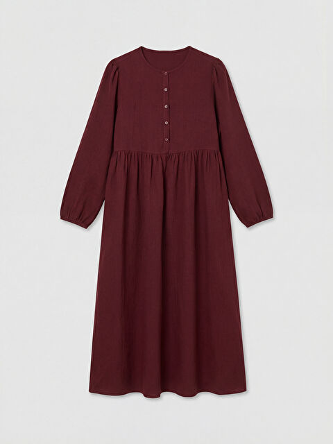 LCW Modest Bisiklet Yaka Büzgülü Müslin Elbise - S6F190Z8-3E8