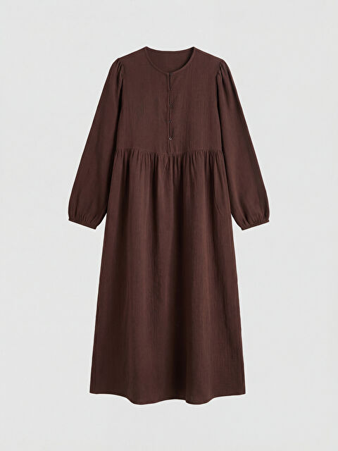 LCW Modest Bisiklet Yaka Büzgülü Müslin Elbise - S6F190Z8-HCJ