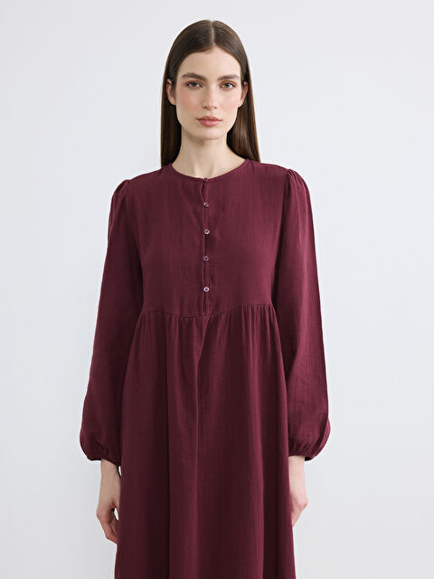 LCW Modest Bisiklet Yaka Büzgülü Müslin Elbise - S6F190Z8-3E8