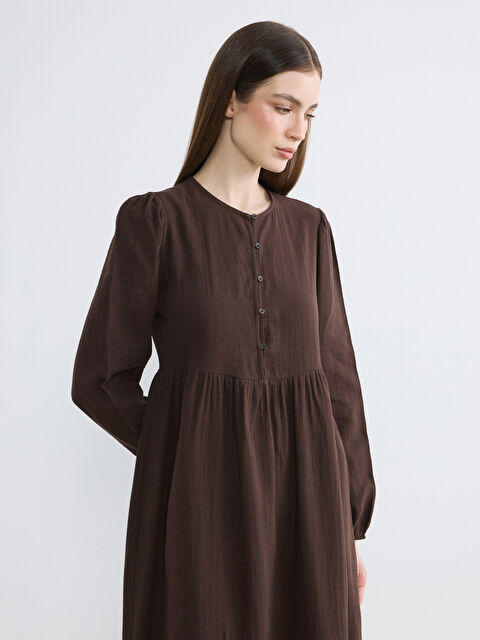 LCW Modest Bisiklet Yaka Büzgülü Müslin Elbise - S6F190Z8-HCJ