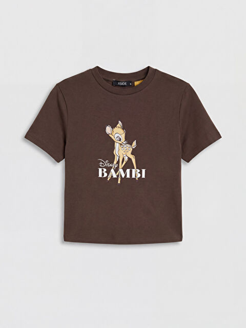 XSIDE Bisiklet Yaka Bambi Baskılı Kadın Crop