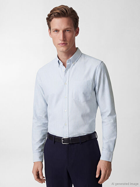 SOUTHBLUE Regular Fit Çizgili Oxford Erkek Gömlek - S6C196Z8-LEN