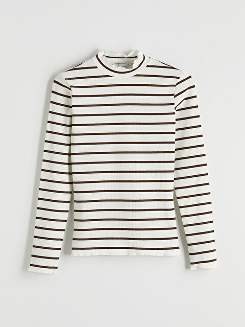 LCW Modest Fırfırlı Dik Yaka Çizgili Kadın Body - S6B198Z8-LEW