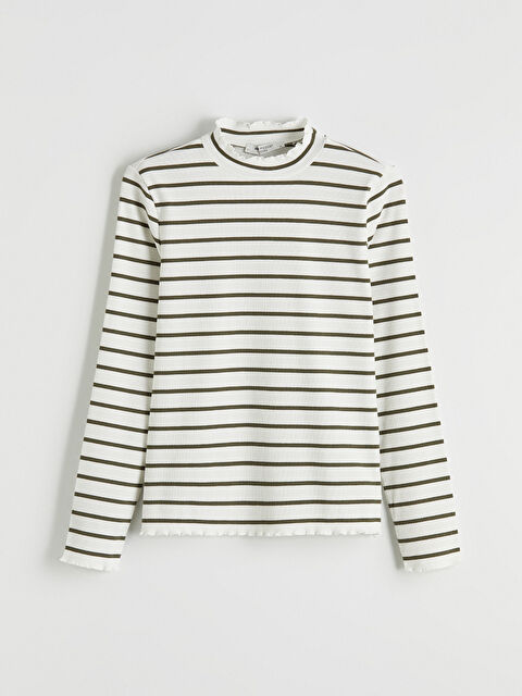 LCW Modest Fırfırlı Dik Yaka Çizgili Kadın Body - S6B198Z8-LFT