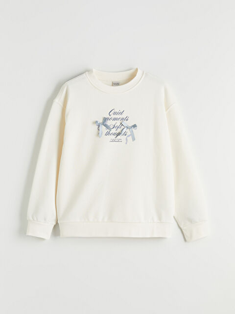 LCW Kids Bisiklet Yaka Baskılı Kız Çocuk Kalın Sweatshirt - S6E201Z4-FEW