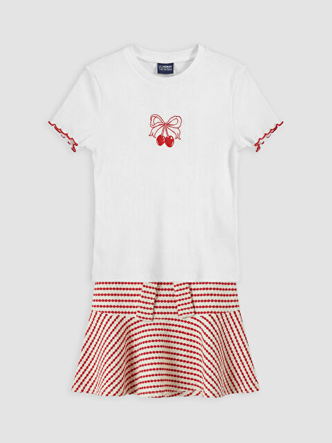 LCW Kids Nakışlı Kız Çocuk Fitilli Tişört ve Etek