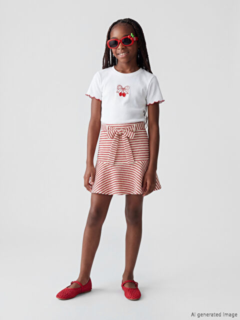 LCW Kids Nakışlı Kız Çocuk Fitilli Tişört ve Etek