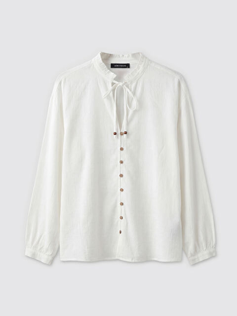 LCW Vision Bağlamalı Yaka Oversize Kadın Gömlek - S6D202Z8-R9J