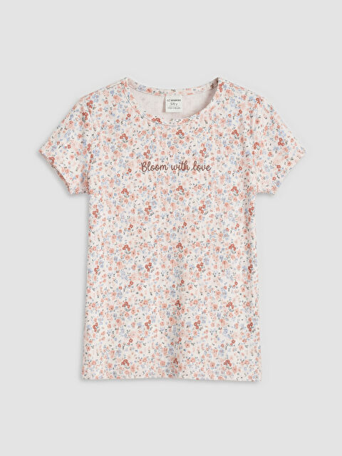LCW Kids Çiçek Desenli Kız Çocuk Fitilli Tişört - S6F203Z1-LRB