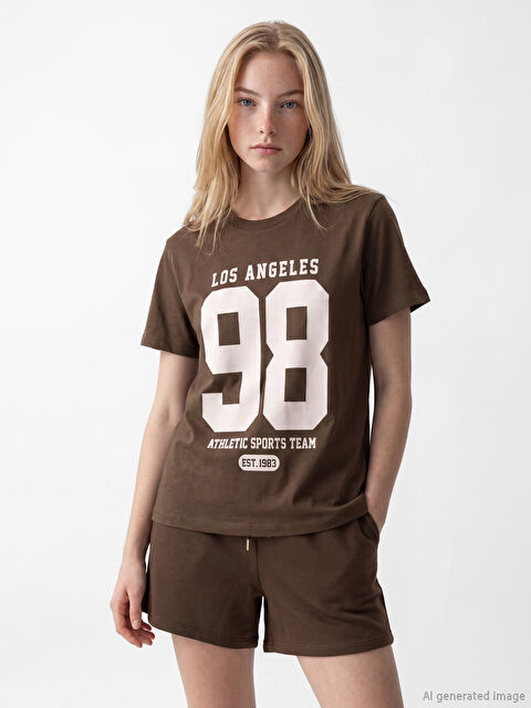 XSIDE Bisiklet Yaka Los Angeles Baskılı Kadın Tişört