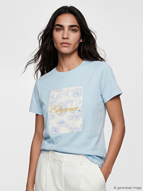 LCW EVERYDAY تي شيرت نسائي مطبوع بياقة دائرية