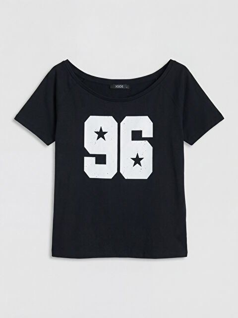 XSIDE Kayık Yaka Baskılı Kadın Tişört
