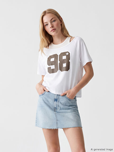 XSIDE Kayık Yaka Baskılı Kadın Tişört