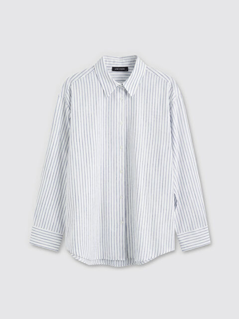 LCW Vision Çizgili Oversize Kadın Gömlek	 - S6A210Z8-LEN