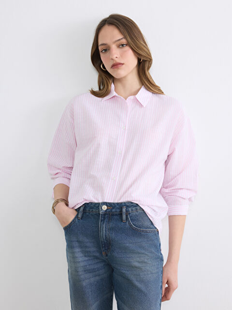 LCW Vision Çizgili Oversize Kadın Gömlek	 - S6A210Z8-LHK
