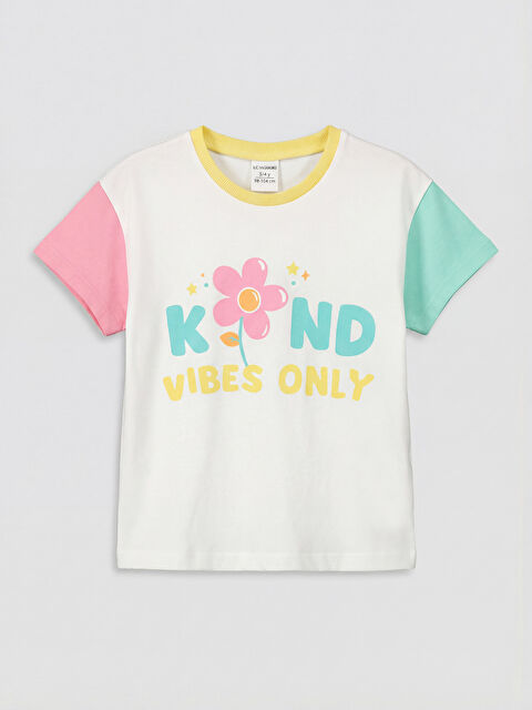 LCW Kids Bisiklet Yaka Baskılı Kız Çocuk Tişört