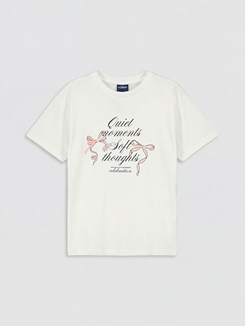 LCW Kids Bisiklet Yaka Baskılı Kız Çocuk Tişört