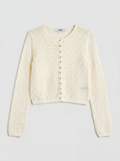 XSIDE Bisiklet Yaka Ajurlu Kadın Triko Hırka - S6B213Z8-R9J