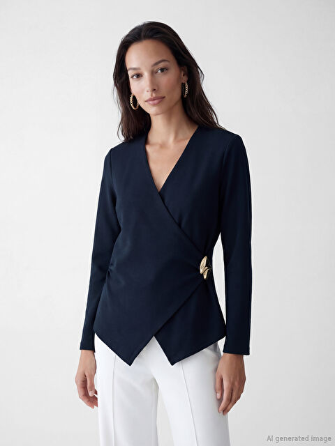 LCW EVERYDAY Kruvaze Yaka Metal Aplikeli Bluz - S6E214Z8-DDG