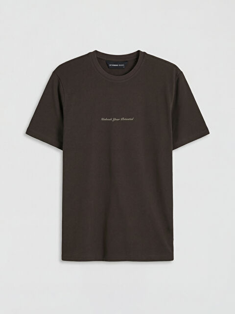 LCWAIKIKI Classic Bisiklet Yaka Slogan Baskılı Erkek Tişört