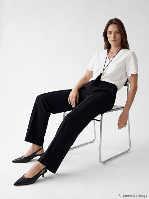 LCW Grace Beli Lastikli Geniş Paça Kadın Pantolon - S6F219Z8-CVL