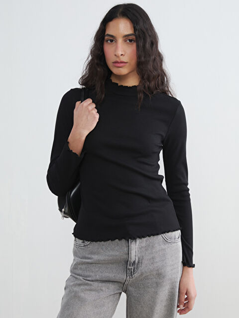 LCW Modest Fırfırlı Dik Yaka Kadın Body - S6B220Z8-CVL