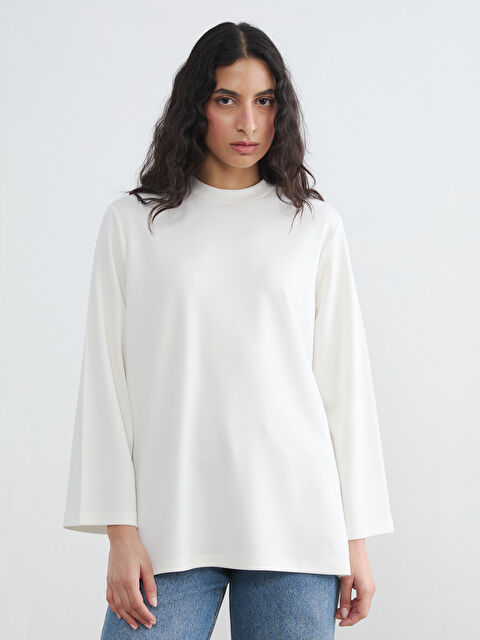 LCW Modest Bisiklet Yaka Soft Touch Kadın Sweatshirt Tunik - S6F244Z8-R9J