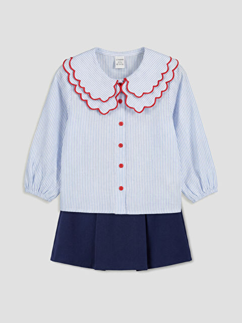 LCW Kids Bebe Yaka Çizgili Kız Çocuk Gömlek ve Şort Etek - S6E251Z1-LEN