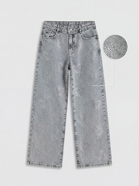 LCW Kids Wideleg Kelebek Taşlı Kız Çocuk Jean Pantolon - S6D251Z4-SHN