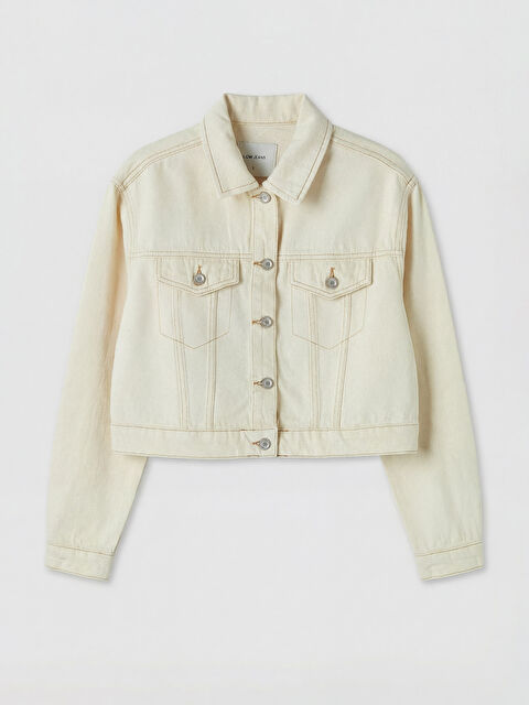 LCW Vision Gömlek Yaka Crop Kadın Jean Ceket
