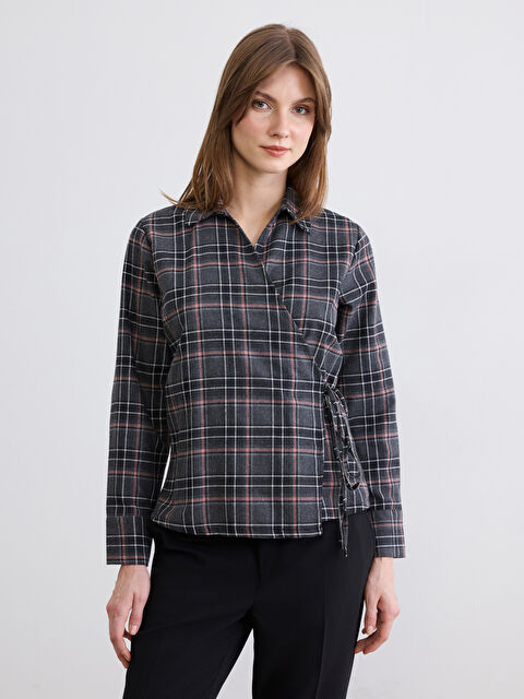 LCW EVERYDAY Kruvaze Yaka Ekose Flanel Kadın Gömlek - S6A254Z8-LKN