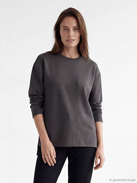 LCW Grace Bisiklet Yaka Taş İşlemeli Bluz - S6E255Z8-HJU