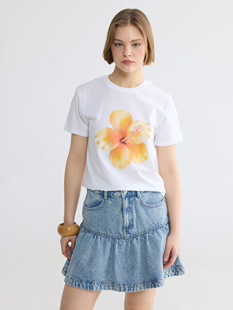 XSIDE Bisiklet Yaka Baskılı Kadın Tişört