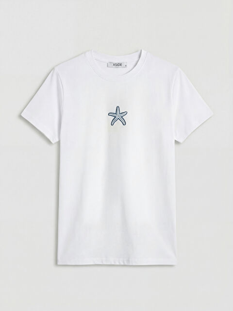 XSIDE Bisiklet Yaka Nakışlı Kadın Tişört - S6C255Z8-Q6K