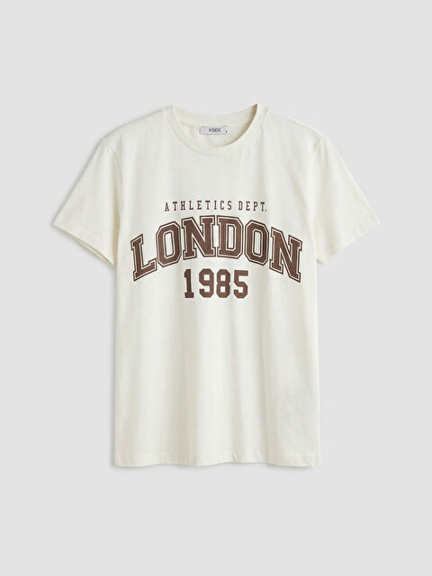 XSIDE Bisiklet Yaka London Baskılı Kadın Tişört - S6A256Z8-F0B