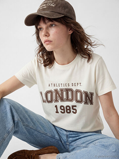 XSIDE Bisiklet Yaka London Baskılı Kadın Tişört - S6A256Z8-F0B