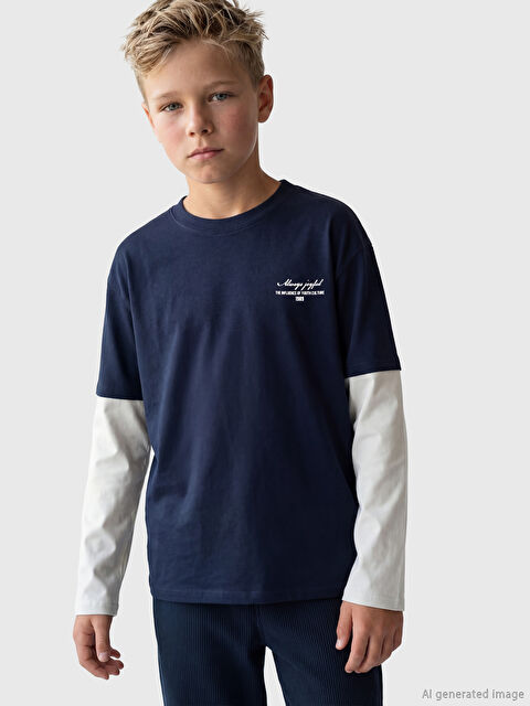 LCW Kids Bisiklet Yaka Baskılı Renk Bloklu Erkek Çocuk Tişört - S6F258Z4-DWP