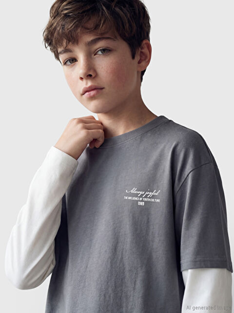 LCW Kids Bisiklet Yaka İçten Uzun Kollu Erkek Çocuk Tişört - S6F258Z4-R2H