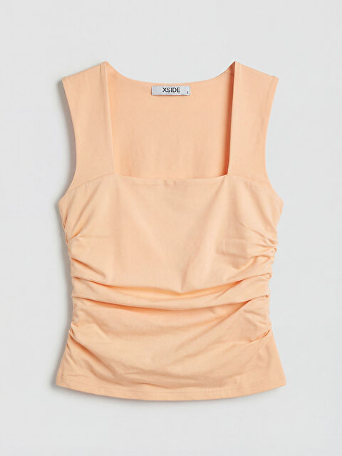 XSIDE Kadın Kare Yaka Büzgü Detaylı Kolsuz Bluz - S6A258Z8-V24