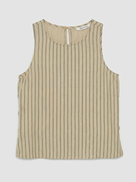 LCW EVERYDAY Bisiklet Yaka Çizgili Keten Görünümlü Bluz