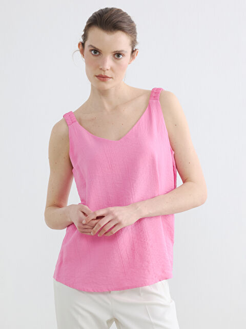 LCW EVERYDAY V Yaka Dokulu Büzgülü Bluz