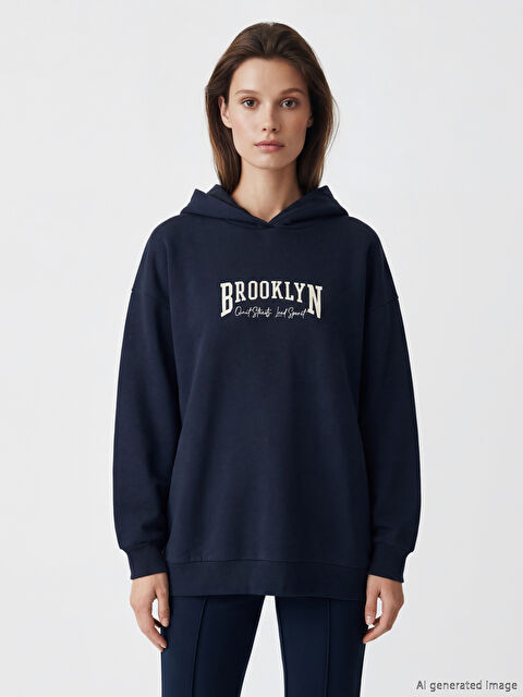 LCW Modest Kapüşonlu Brooklyn Baskılı Kadın Sweatshirt Tunik - S6D262Z8-HRZ
