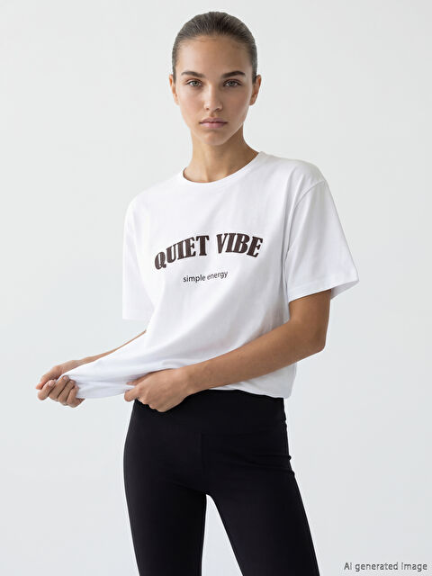 KOOR SPORT Bisiklet Yaka Baskılı Oversize Kadın Spor Tişört - S6A264Z8-Q6K