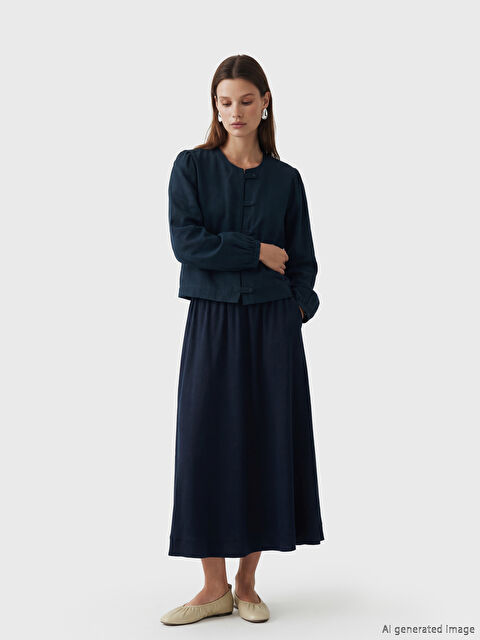 LCW Modest Beli Lastikli Keten Karışımlı Kloş Etek