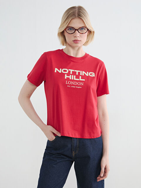 LCW Vision Bisiklet Yaka Baskılı Kadın Tişört